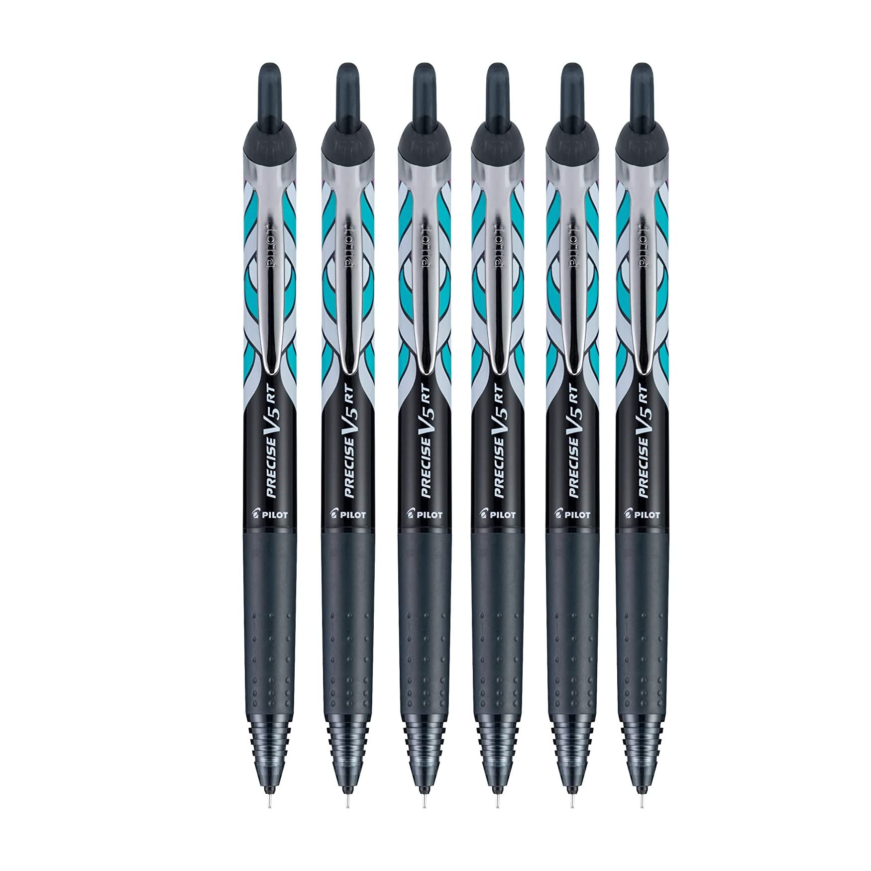 Pilot Precise V5 Rt Deco Collection Refillable & Retractable Liquid Ink Rolling Ball Pens, Extra Fine Point (0.5Mm) Black Ink, 6
