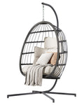 HWB Hanging Egg Chair with Stand, Patio Wicker Hammock Egg Swing Chair with Cushion for Bedroom Garden Indoor Outdoor (Beige)