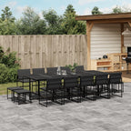 vidaXL 15 Piece Patio Dining Set - Outdoor/Garden Furniture, Black Textilene with Cushions, Powder-Coated Steel Frame, Tempered Glass Table, Compact Storage