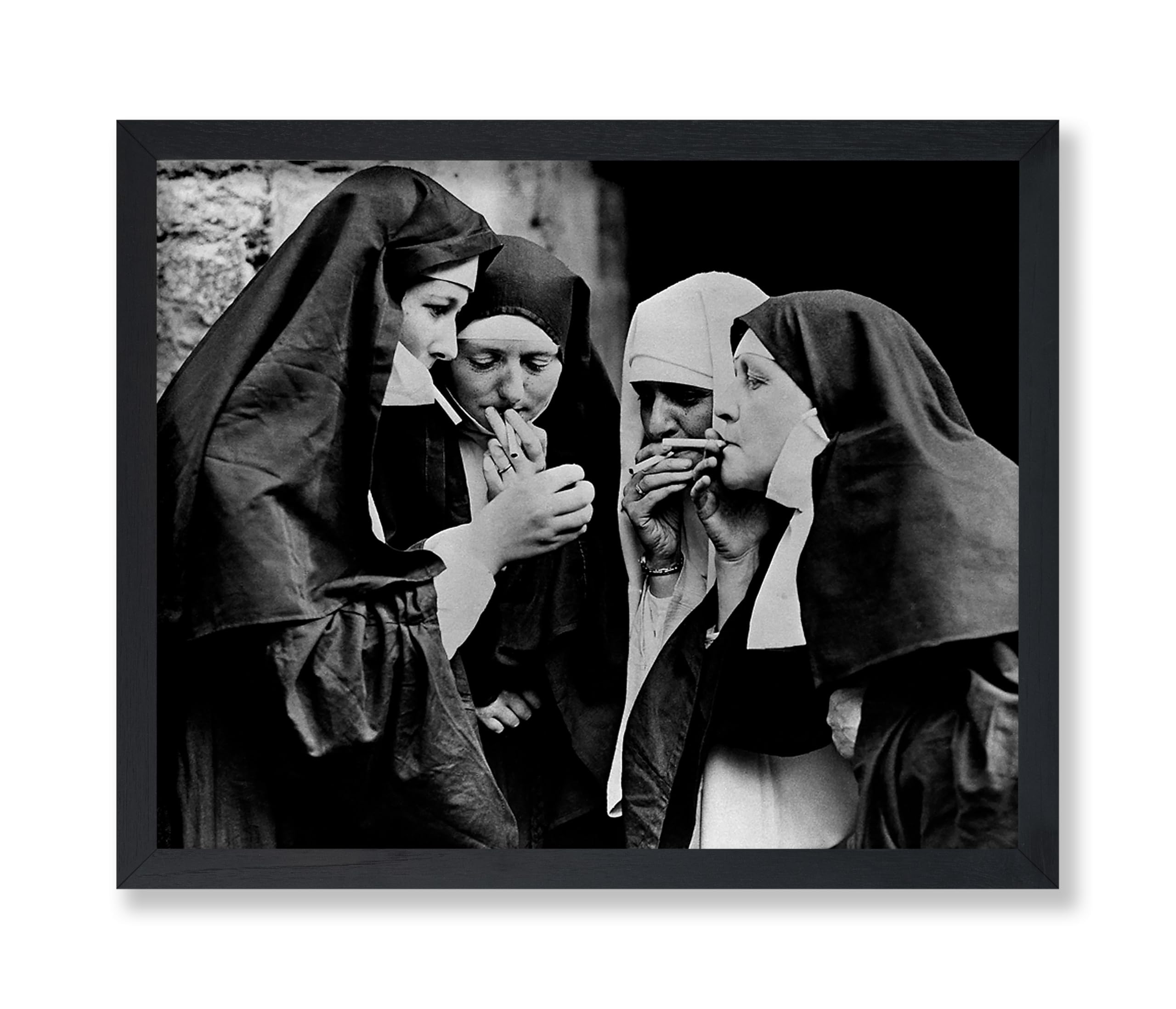 Poster Master Smoking Nuns Poster - Lighting Cigarettes Print - Photography Art - Black & White Art - Gift for Men & Women - Fun