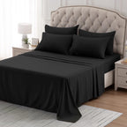 Sleep Zone Nanotex Super Soft Cooling Kids Bed Sheets Set Twin Xl 3 Piece - Easy Care Fitted Flat Sheet & Pillowcase Sets - Wrinkle Free, Fade Resistant, Deep Pocket 16' (Black, Twin Xl)
