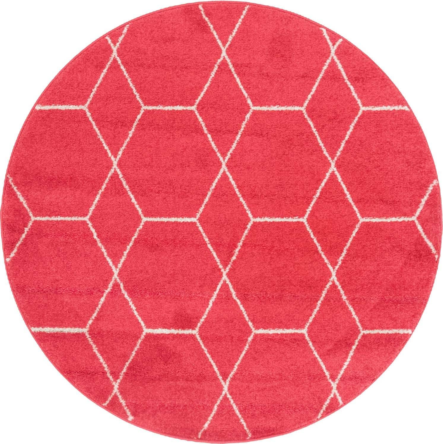 Unique Loom Trellis Frieze Collection Area Rug - Geometric (4 1 Round, Pink/ Ivory)