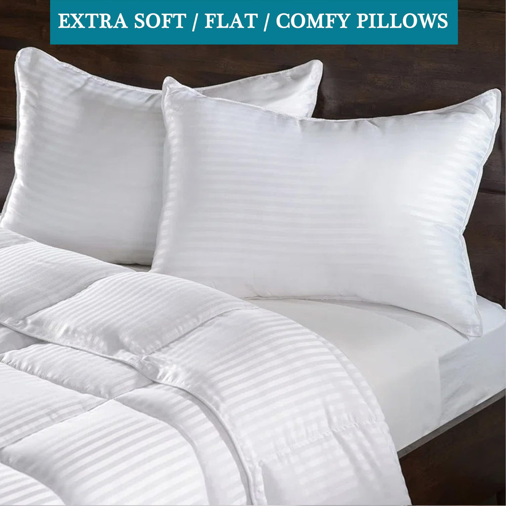 Extra Thin Flat Soft Low Pillows Standard Size Set Of 2, Down Alternative Filled Bed Pillows For Side Back And Stomach Sleepers