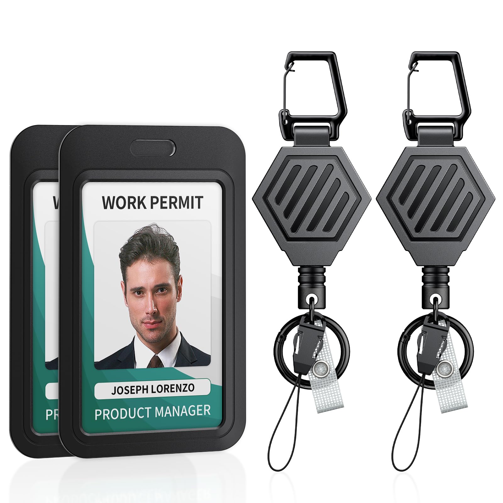 Uniclife 2 Pack Heavy Duty Magnetic Retractable Keychain With Sliding Id Badge Holder Hard Black Vertical Plastic Card Case Magn