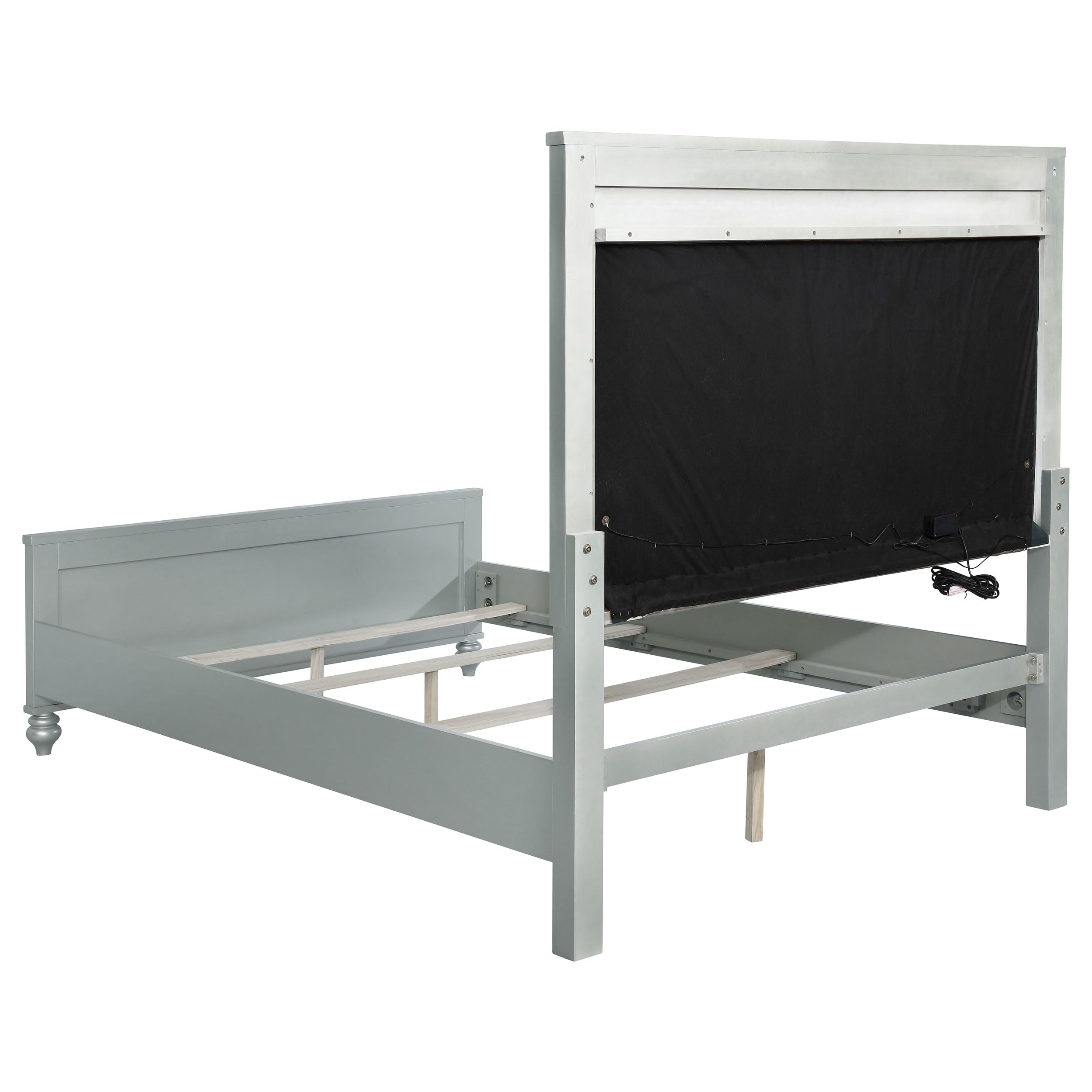 Coaster Home Furnishings Gunnison Modern Classic 4-Piece Bedroom Set Leatherette Upholstered Queen Size LED Panel Bed Frame 63-inch Headboard Silver Metallic 223211Q-S4