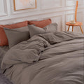Nexhome Pro Duvet Cover Set King Size Linen Look Organic Natural 100% Washed Cotton Duvet Cover Linen Cream Grey 3 Pieces Beddin
