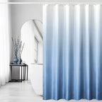 Gibelle Extra Long Shower Curtain 72 x 84, Tall Blue Ombre Shower Curtain for Bathroom, Waffle Weave Fabric Shower Curtain Set w