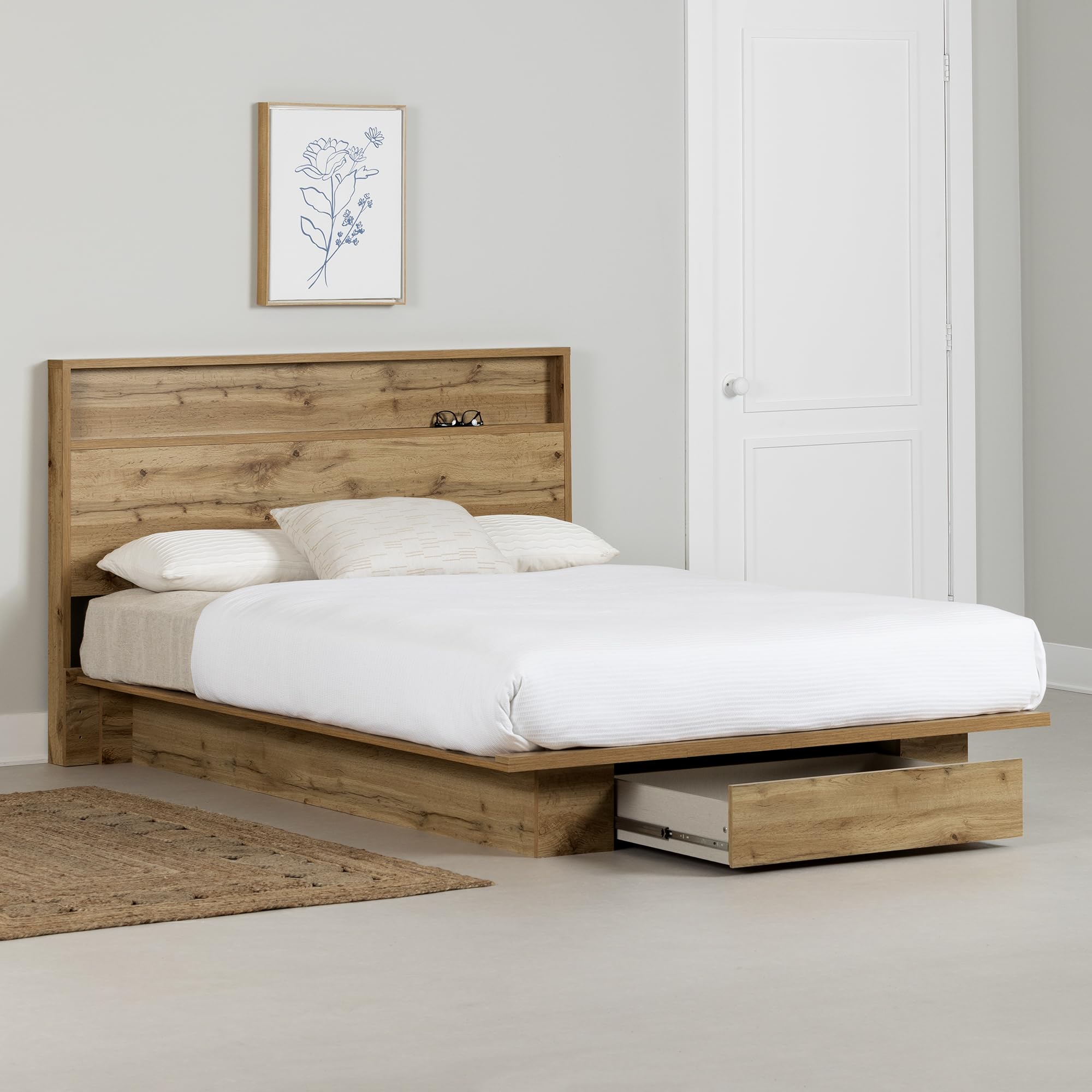 South Shore Cavalleri Platform Bed and Headboard Set, Full/Queen, Nordik Oak