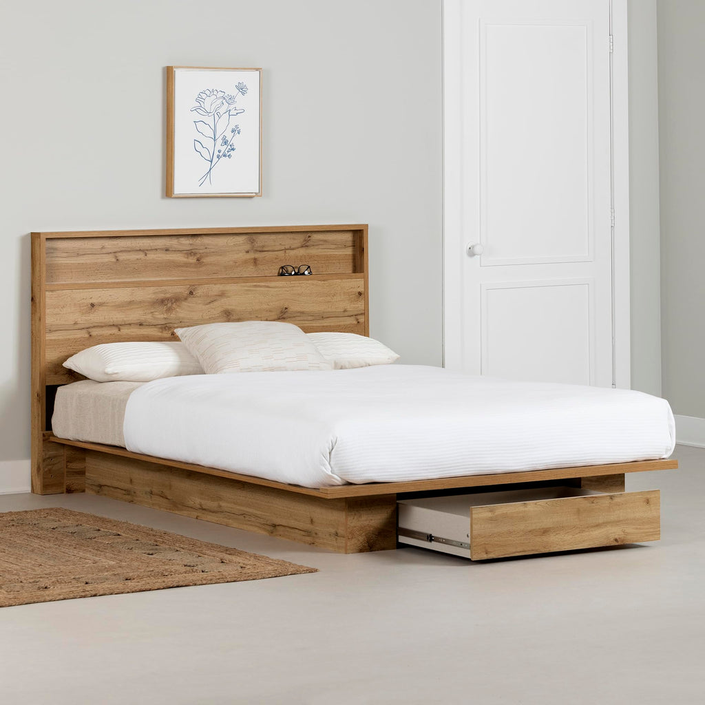 South Shore Cavalleri Platform Bed and Headboard Set, Full/Queen, Nordik Oak