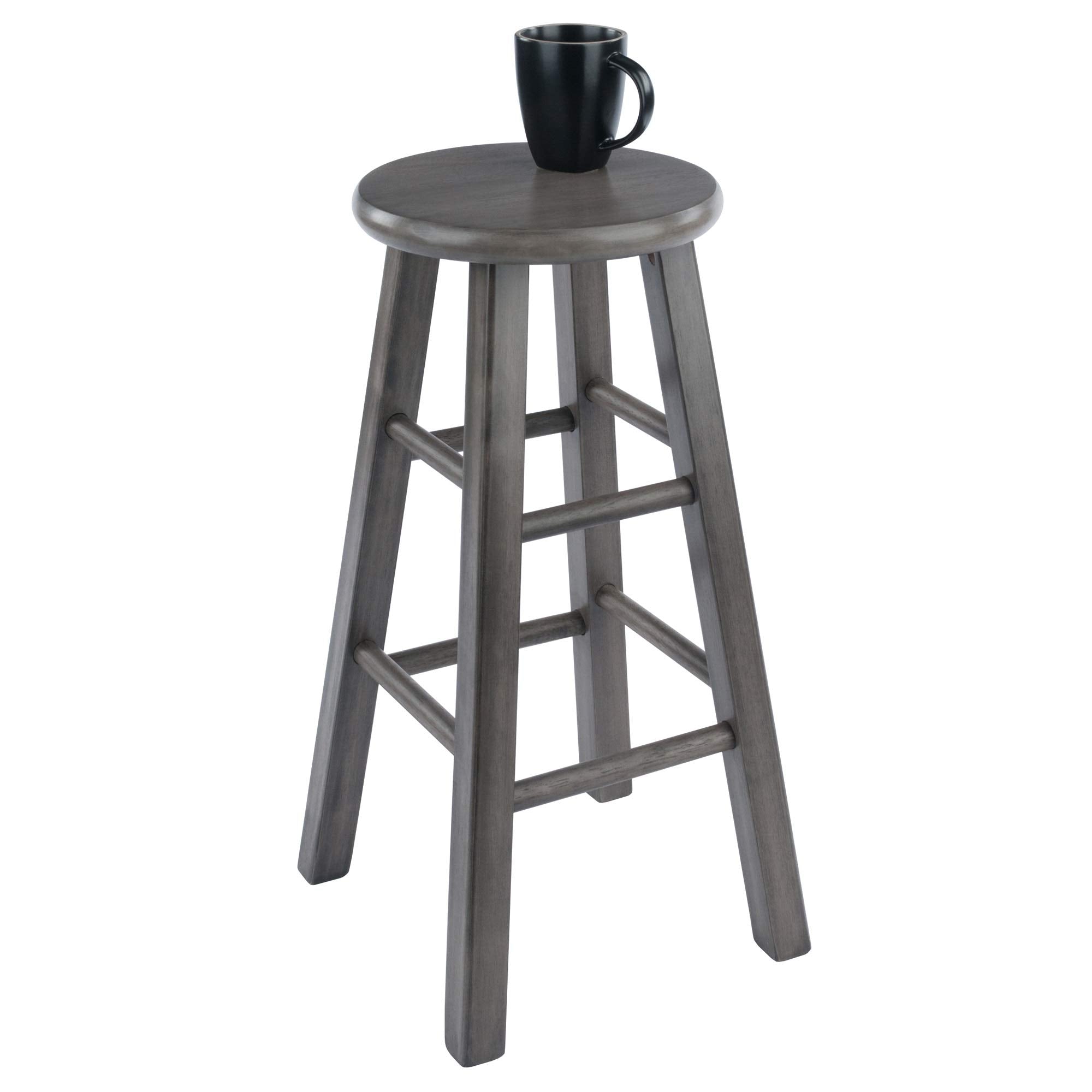 Ergode Wood Ivy Counter Stool | Farmhouse Charm | Weathered Finish | Solid Wood | Stable & Comfortable | (16224-VV, Gray)