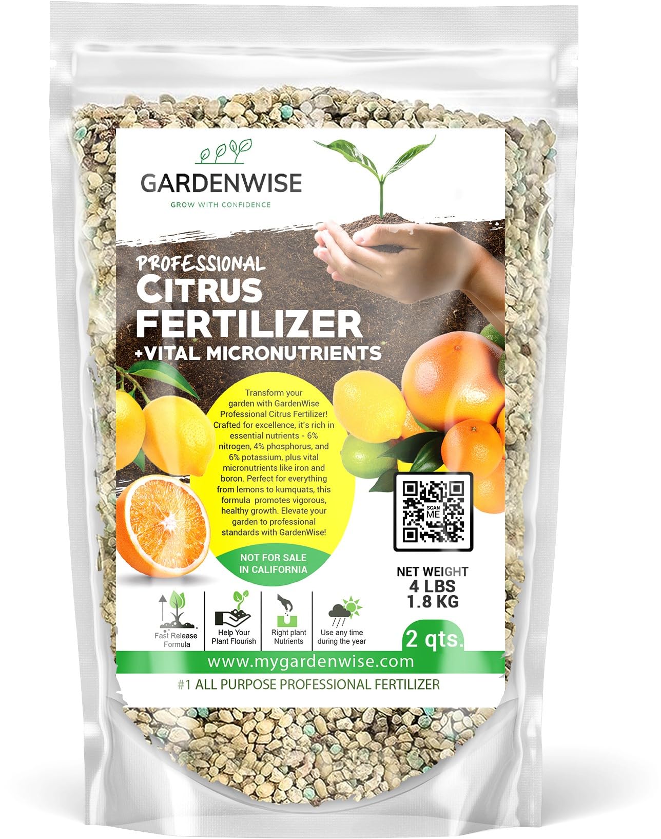Gardenwise Professional Citrus Fertilizer + Vital Micronutrients; Perfect Balanced Npk For All Citrus; For Indoor And Outdoor Pl