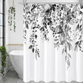 Gibelle Black and White Eucalyptus Shower Curtain, Grey Watercolor Plant Leaves with Floral Bathroom Shower Curtain Set with Hoo