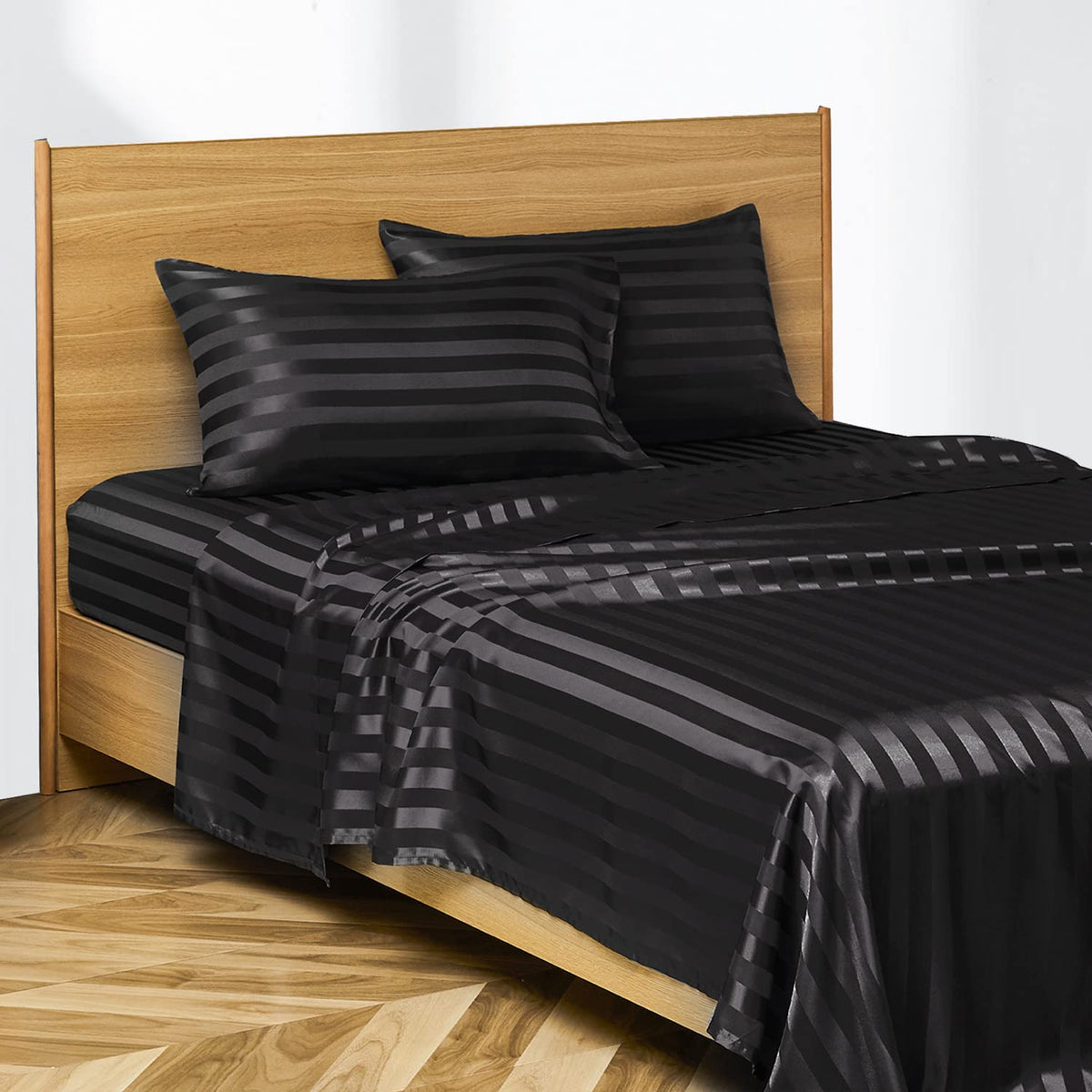 Candoury Satin Sheets Twin Sheets Set 3 Pcs, Soft And Durable Pillowcase, Flat Sheet And Fitted Sheet, Hotel Luxury Silky Satin