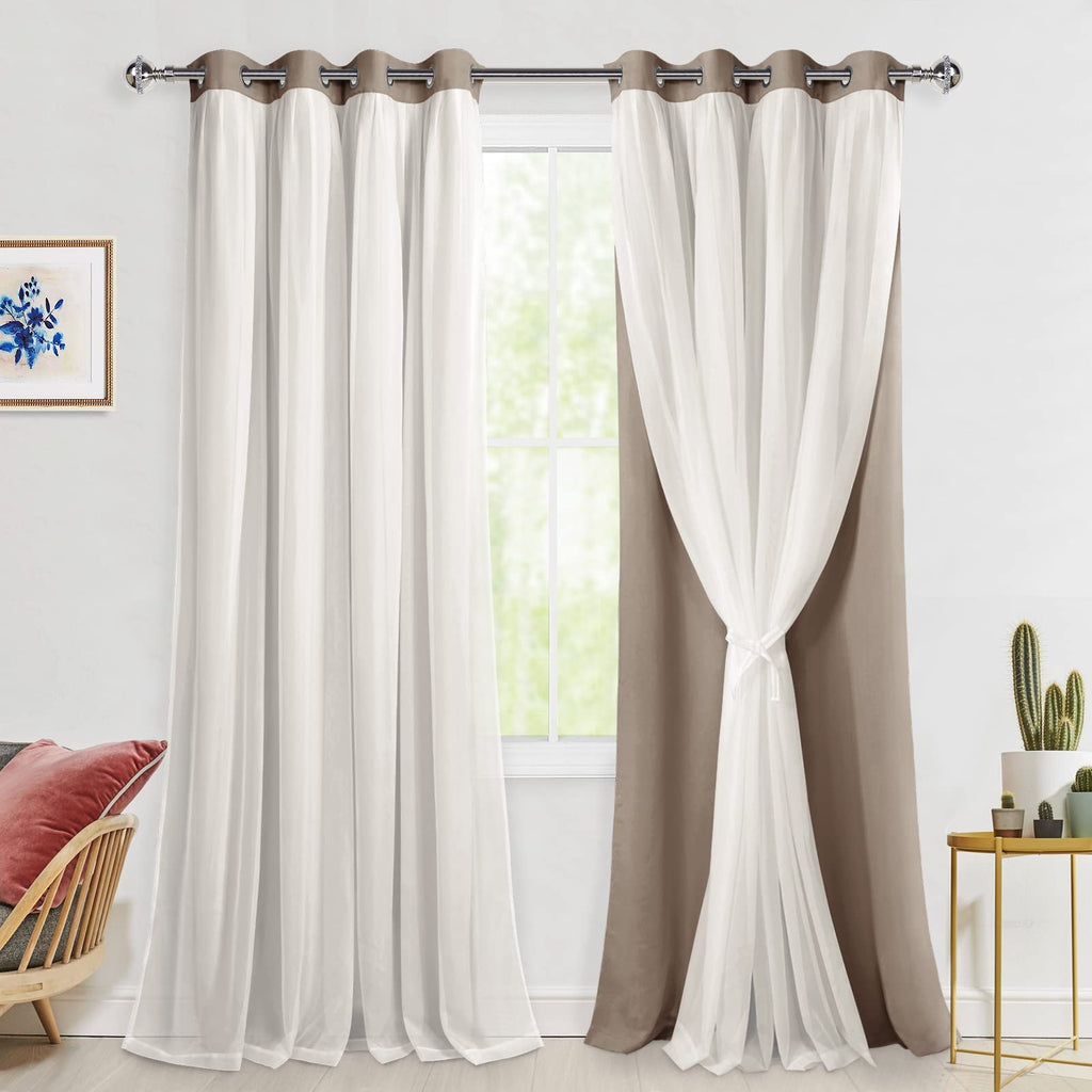 Hiasan Blackout Curtains with Sheer Overlay, Mix & Match Double Layer Thermal Insulated Privacy Grommet Window Curtains for Bedr