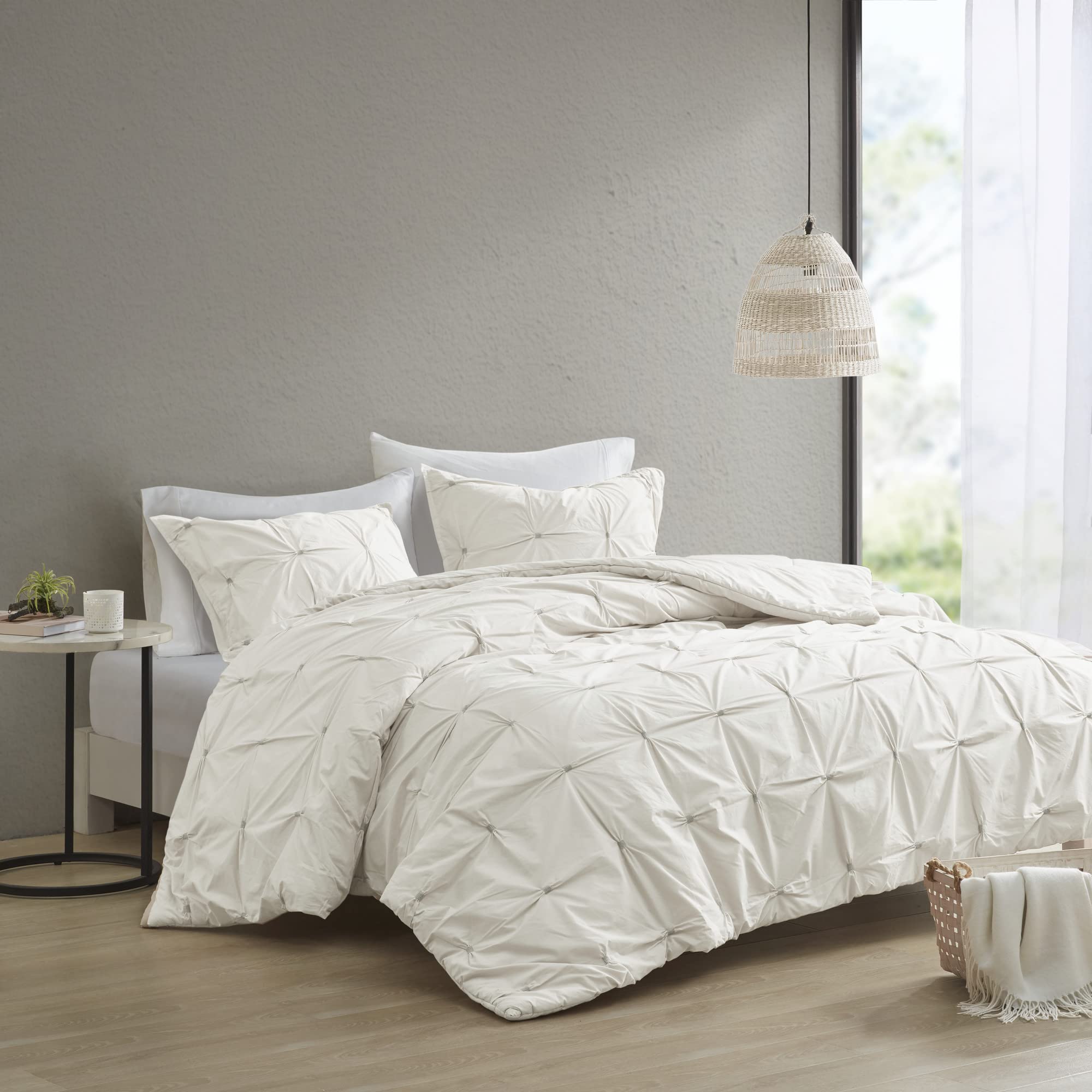 Ink+Ivy Masie Cotton Comforter Set-Modern Casual Elastic Embroidery Design All Season Down Alternative Cozy Bedding With Matchin