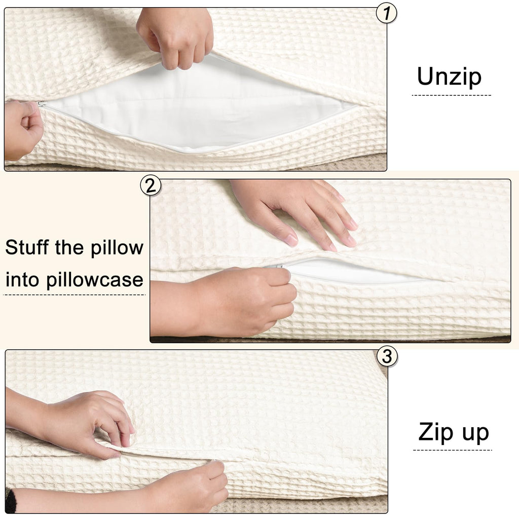Phf Ultra Soft Waffle Weave Body Pillowcase 20' X 54', No Insert, Breathable & Skin-Friendly Body Pillow Sham With Zipper, Decorative Waffle Weave Body Pillow Cover, Coconut White