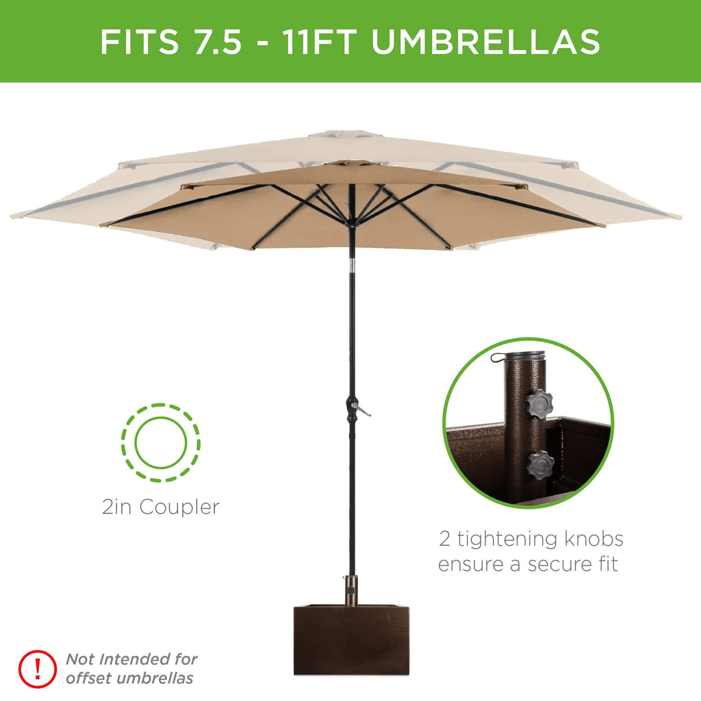Best Choice Products 150Lb Capacity Portable Steel Umbrella Base Stand For Outdoor, Patio, Garden, Market W/Fillable Planter, Drainage, 2 Adjustment Knobs, Handle, Wheels