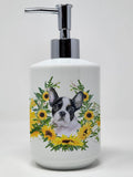 Caroline's Treasures CK2902SOAP French Bulldog Black White in Sunflowers Ceramic Soap Dispenser Hand Soap Dispenser Pump Bottles