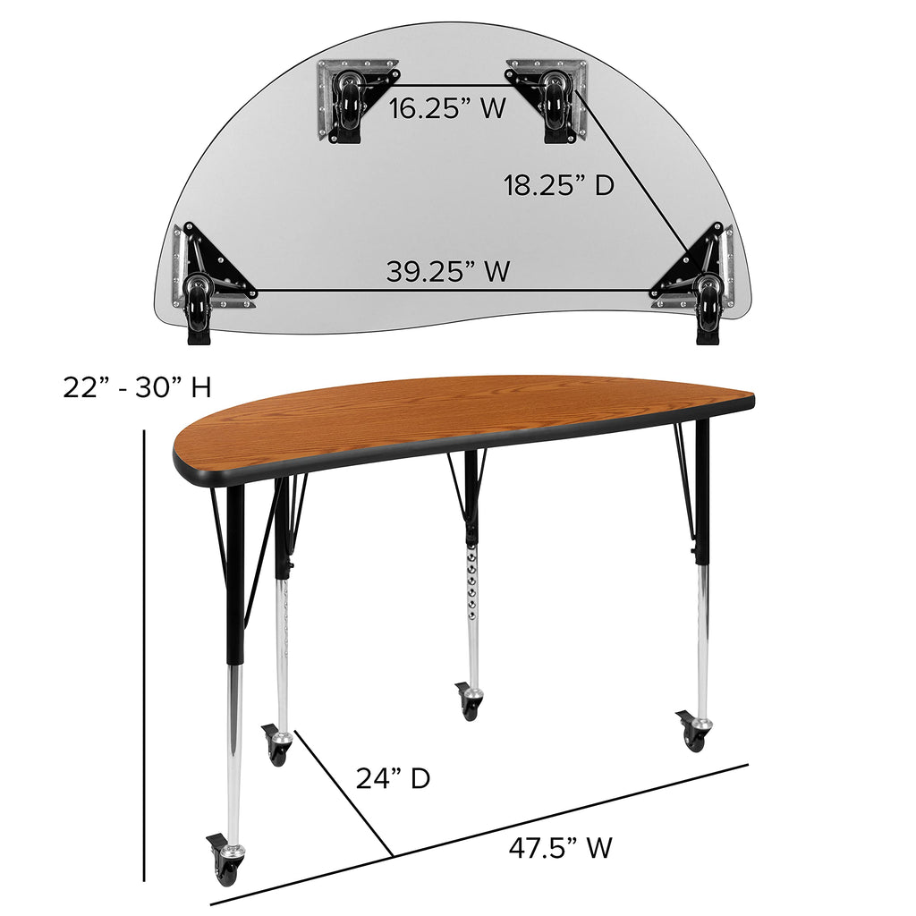Flash Furniture 2 Piece Mobile 47.5" Circle Wave Collaborative Oak Thermal Laminate Adjustable Activity Table Set