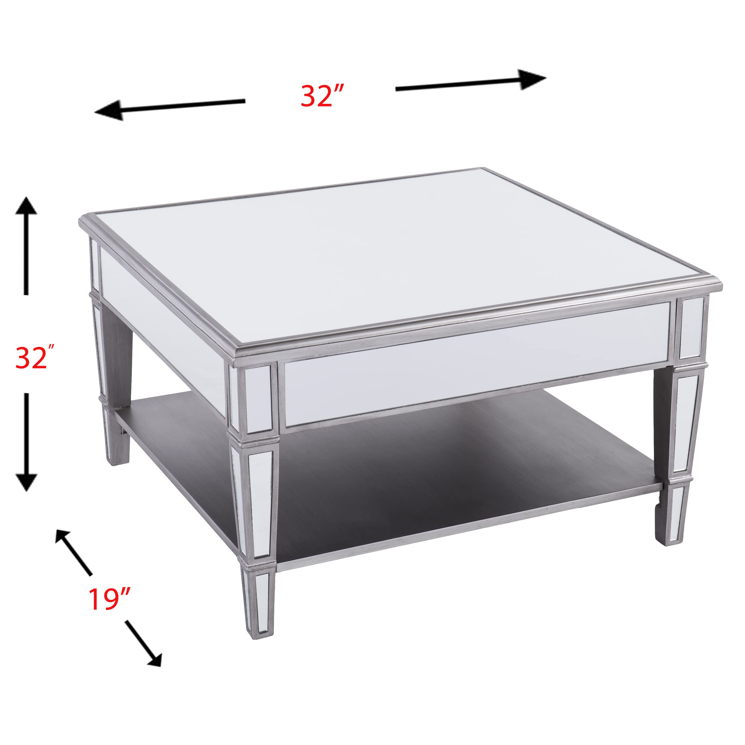 SEI Furniture Wedlyn Square Mirrored Coffee Table, Silver