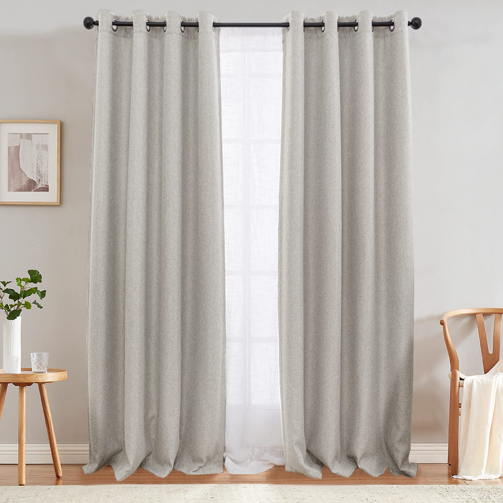 Jinchan Linen Textured Curtain 96 Inch Long For Living Room Light Flitering Thermal Insulated Grommet Top Window Drape For Bedroom 52X96 Stone White 1 Panel