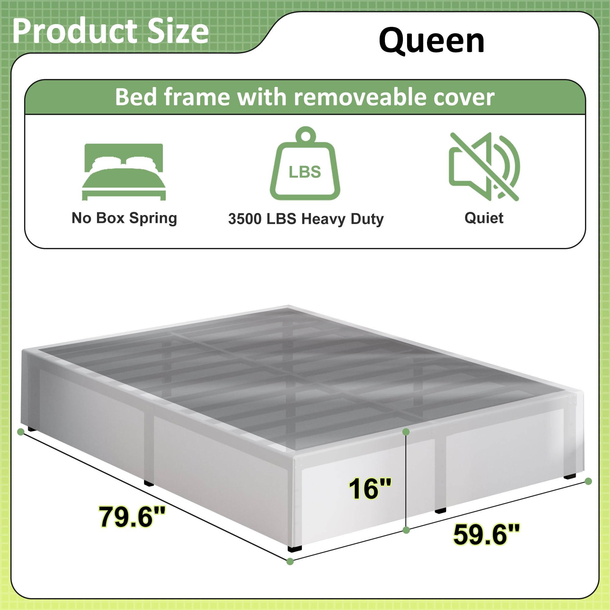 Upcanso 16 Inch Queen Bed Frame With White Skirt Cover, Metal Bed Frame Queen Size With Storage, No Box Spring Needed, Heavy Duty, Easy Assembly, Noise Free, Mattress Foundation