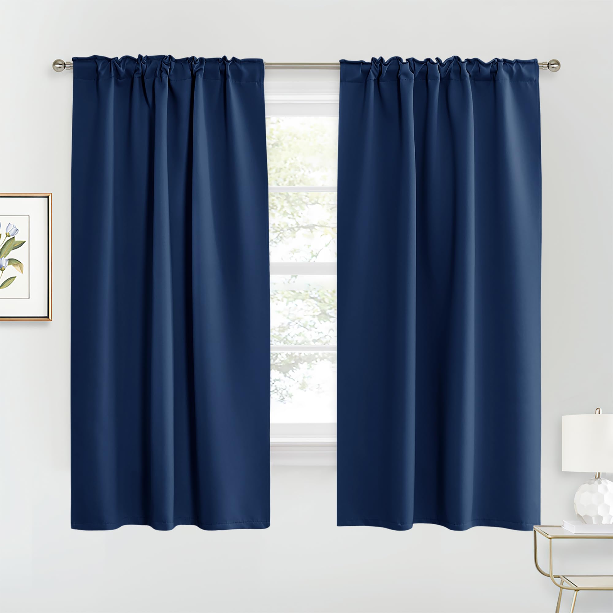 Ryb Home Blackout Curtains For Living Room, Back Tab & Rod Pocket Top Insulating Window Decor For Bedroom Dining Classroom Home Office, W 62 X L 63, Navy, 2 Panels
