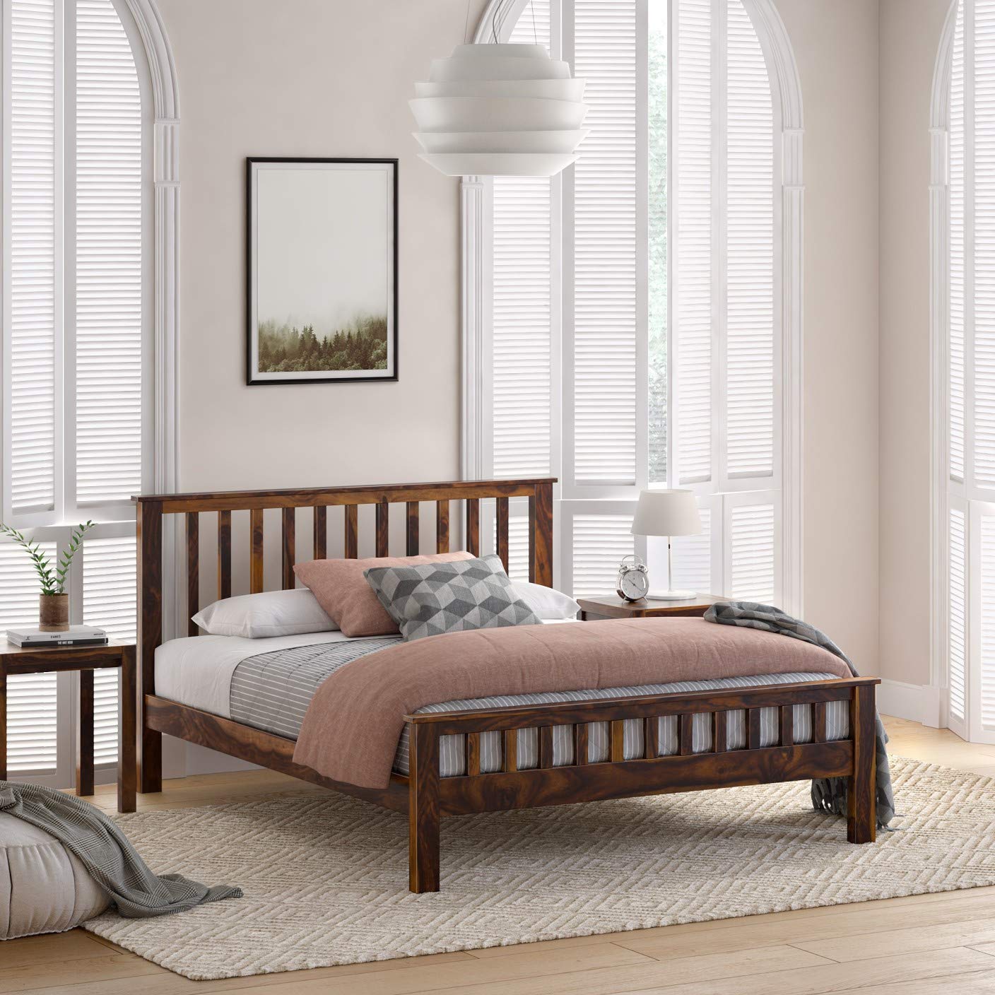Mamta Decoration Sheesham Wood King Size Bed Without Storage For Bedroom (Walnut Finish)