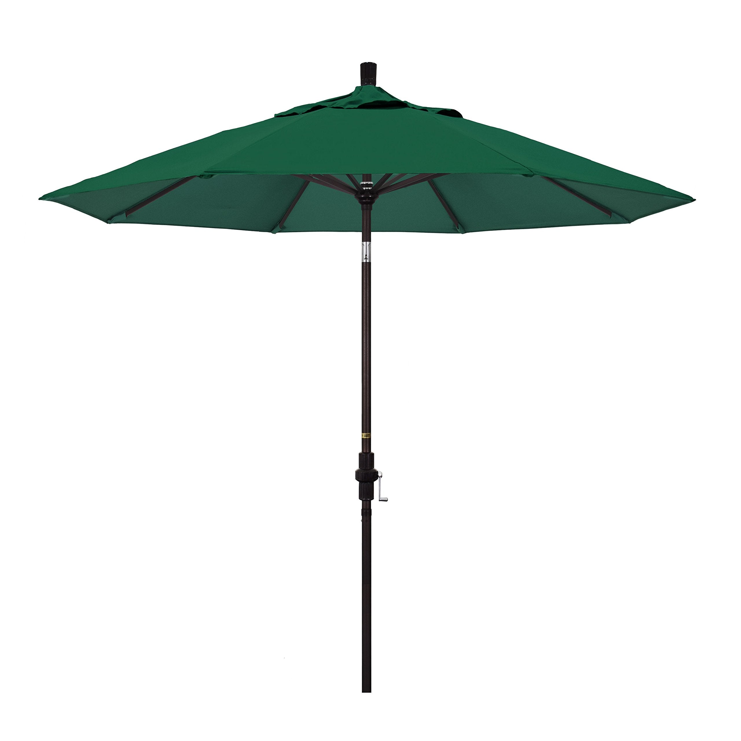 California Umbrella 9' Round Aluminum Market Umbrella, Crank Lift, Collar Tilt, Bronze Pole, Sunbrella Forest Green