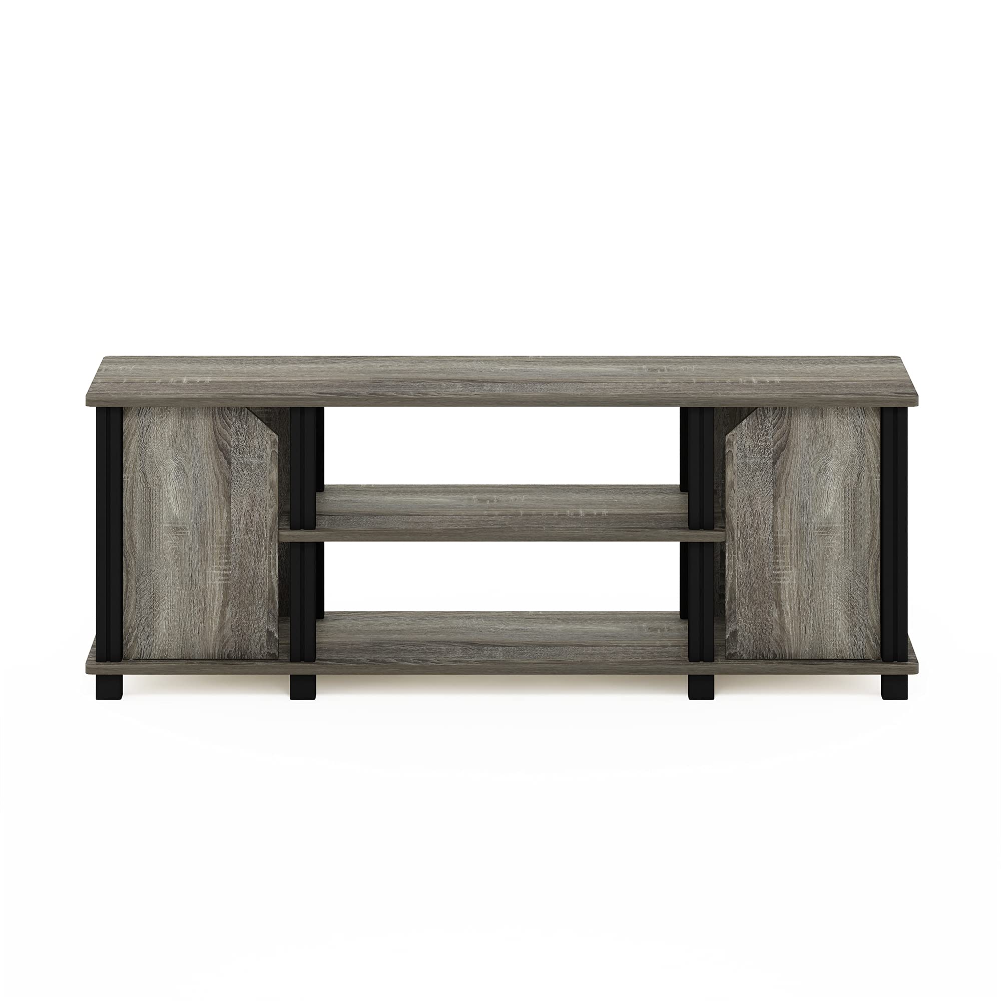 Furinno Brahms TV Stand Entertainment Center with Shelves and Storage for TV Size up to 45 Inch, French Oak/Black