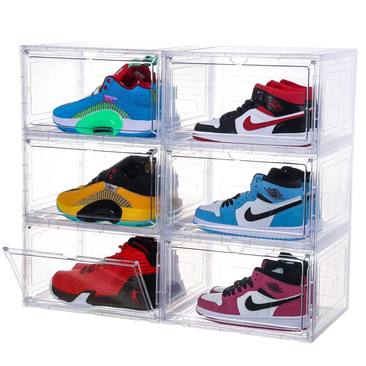 ZLLZUU Upgraded Shoe Organizer Shoe Storage Boxes, 6 Pack Large Side Open Shoe Boxes with Magnetic Door, Clear Plastic Stackable
