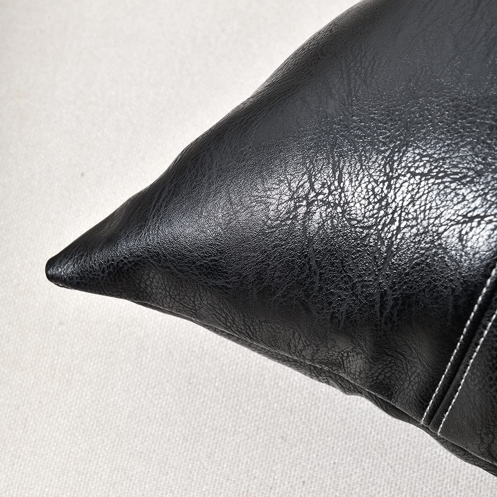 Fancy Homi 2 Packs Black Long Lumbar Faux Leather Decorative Throw Pillow Covers 12X24 Inch For Living Room Couch Bed Sofa, Boho