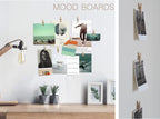 20 Pack Mini Self Adhesive Clips For Pictures - Beige Wood Clip Photo Holders For Wall, Poster Hanger, Photo Cards Hanging Displ