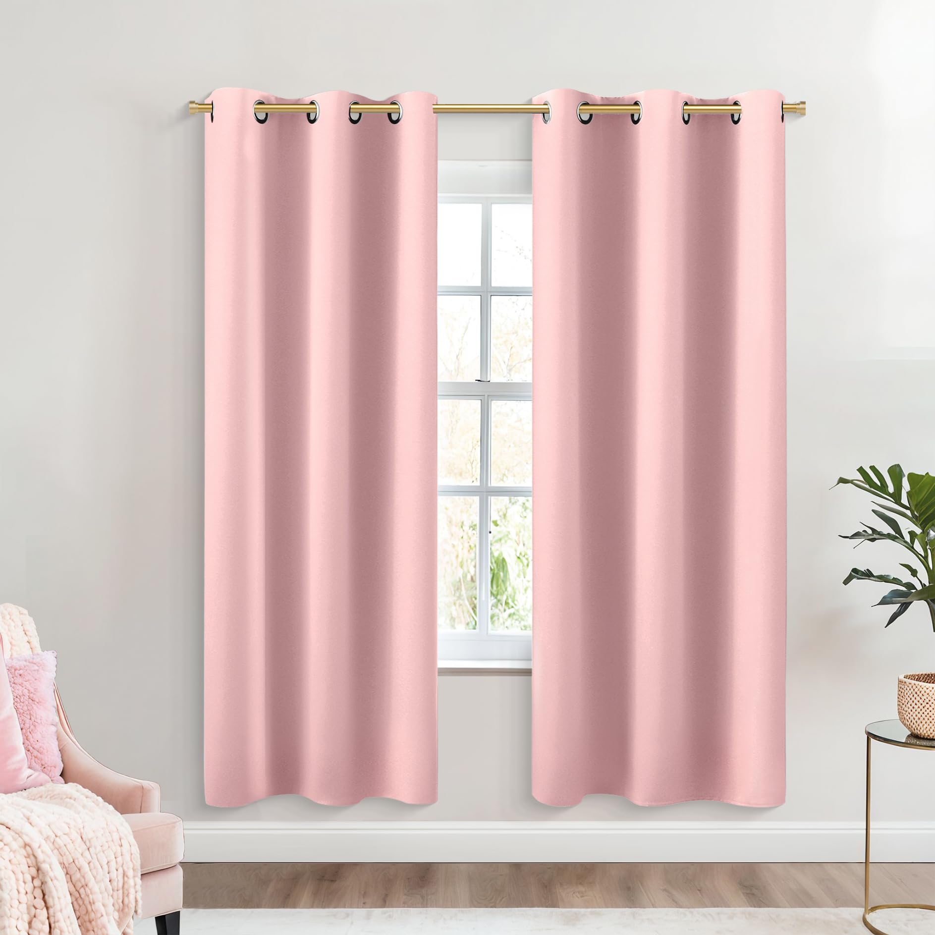 Koufall Blush Pink Curtains 2 Panels 63 Inch Length,Blackout Room Darkening Dorm Room Essentials For Girls