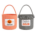 OAEUQ Personalized Halloween Basket for Kids Custom Embroidered Trick or Treat Bucket with Name Gingham Halloween Candy Bag Reus