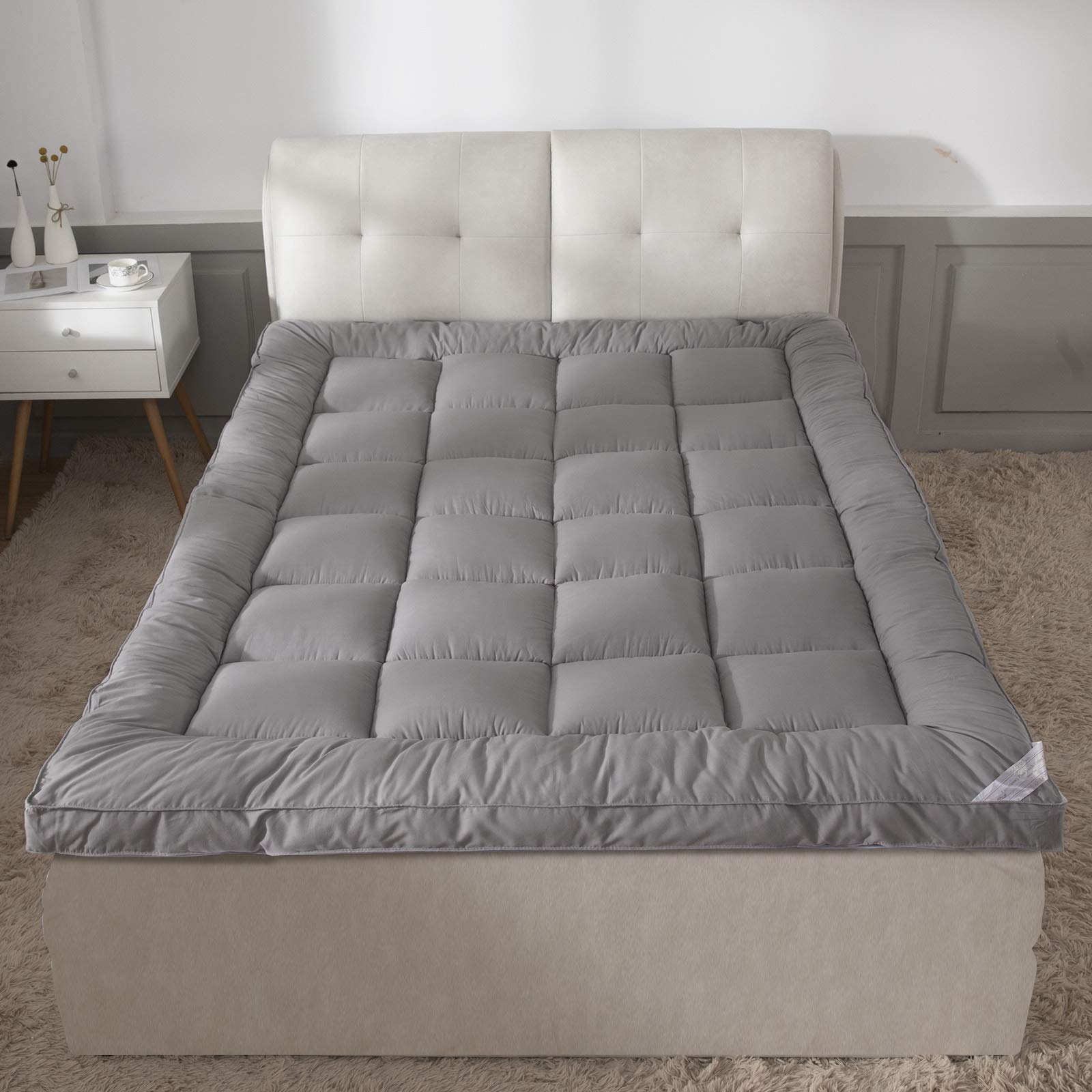 Soft & Cooling Pillow Top Mattress Topper California King With Breathable 300Tc Cotton Cover, Extra Thick Plush Bed Topper For B
