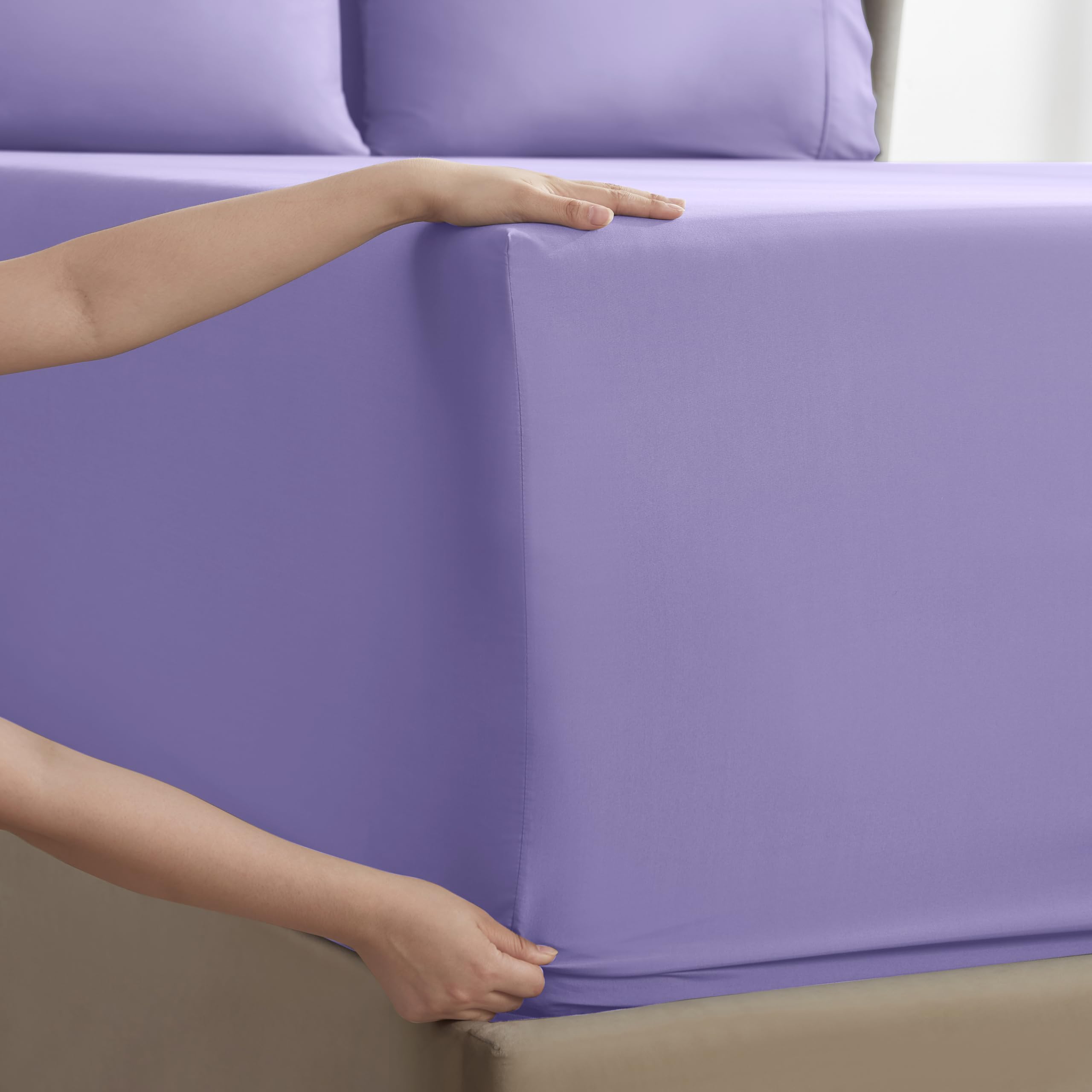 Nestl Extra Deep Pocket Split King Sheet Set - 7 Pc Soft Microfiber Split King Sheet Sets Deep Pocket - Fade Resistant Bedding Sheets & Pillowcases - Split King, Lavender