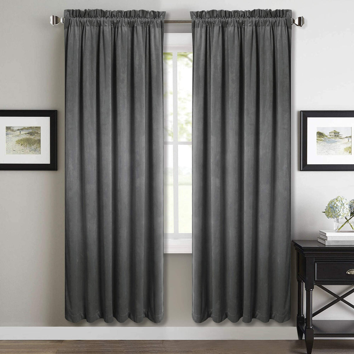 Stangh Super Soft Thick Velvet Curtains - Rod Pocket Top Room Darkening Window Treatment Velvet Drapes For Bedroom/Dining Room,