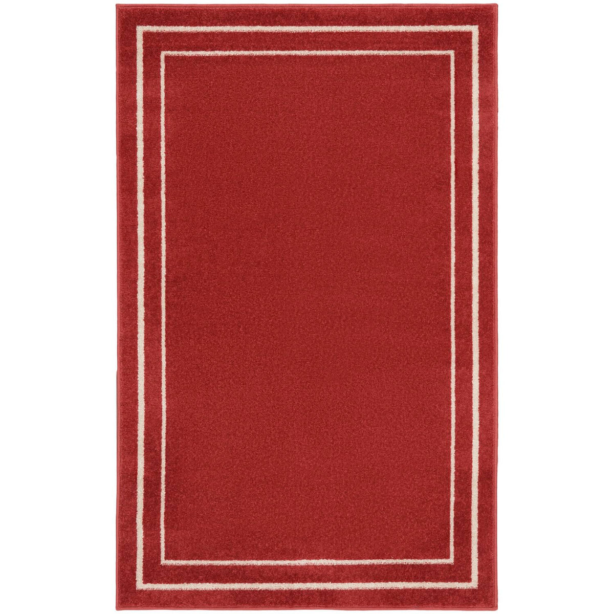 Nourison Essentials Indoor/Outdoor Solid Bordered Brick/Ivory 3' X 5' Area Rug, Easy Cleaning, Non Shedding, Bed Room, Living Ro