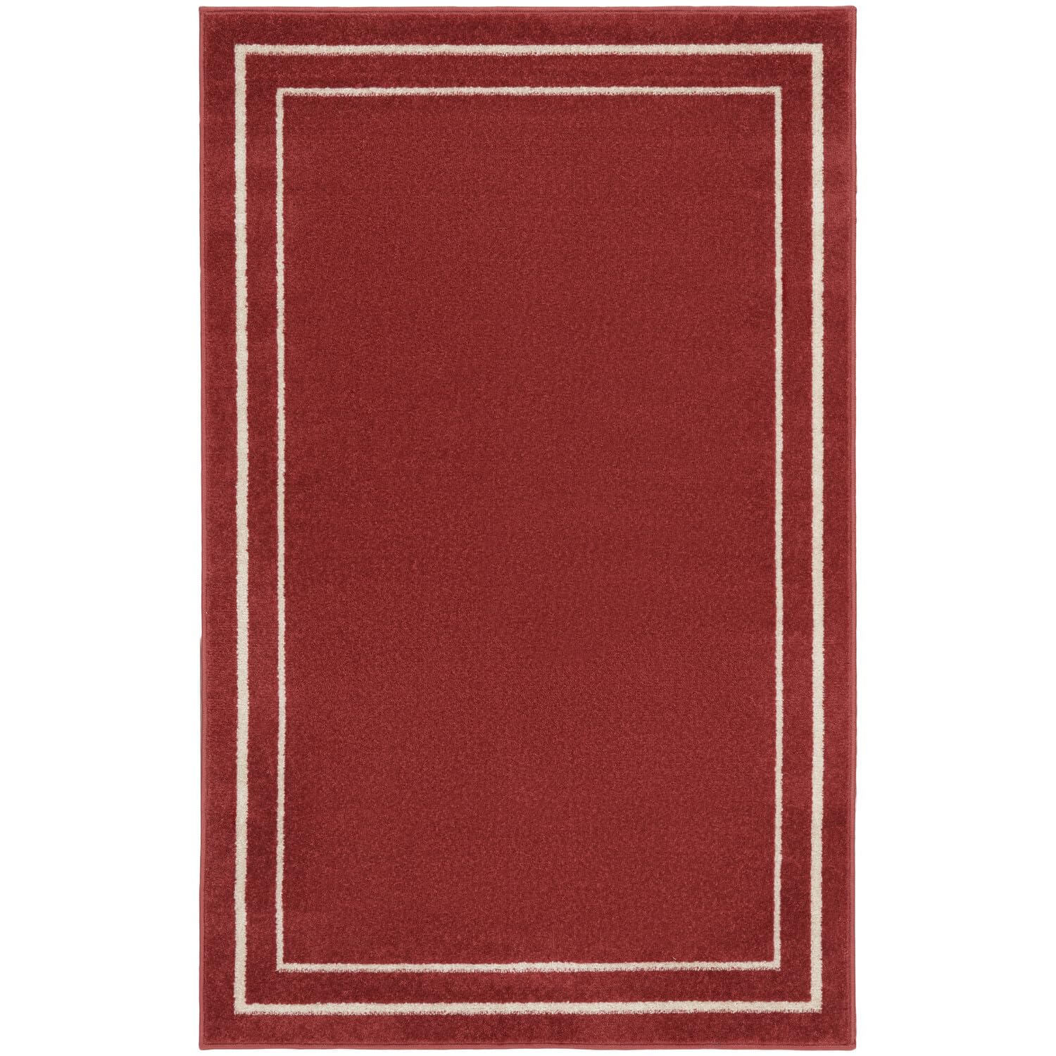 Nourison Essentials Indoor/Outdoor Solid Bordered Brick/Ivory 3' X 5' Area Rug, Easy Cleaning, Non Shedding, Bed Room, Living Ro