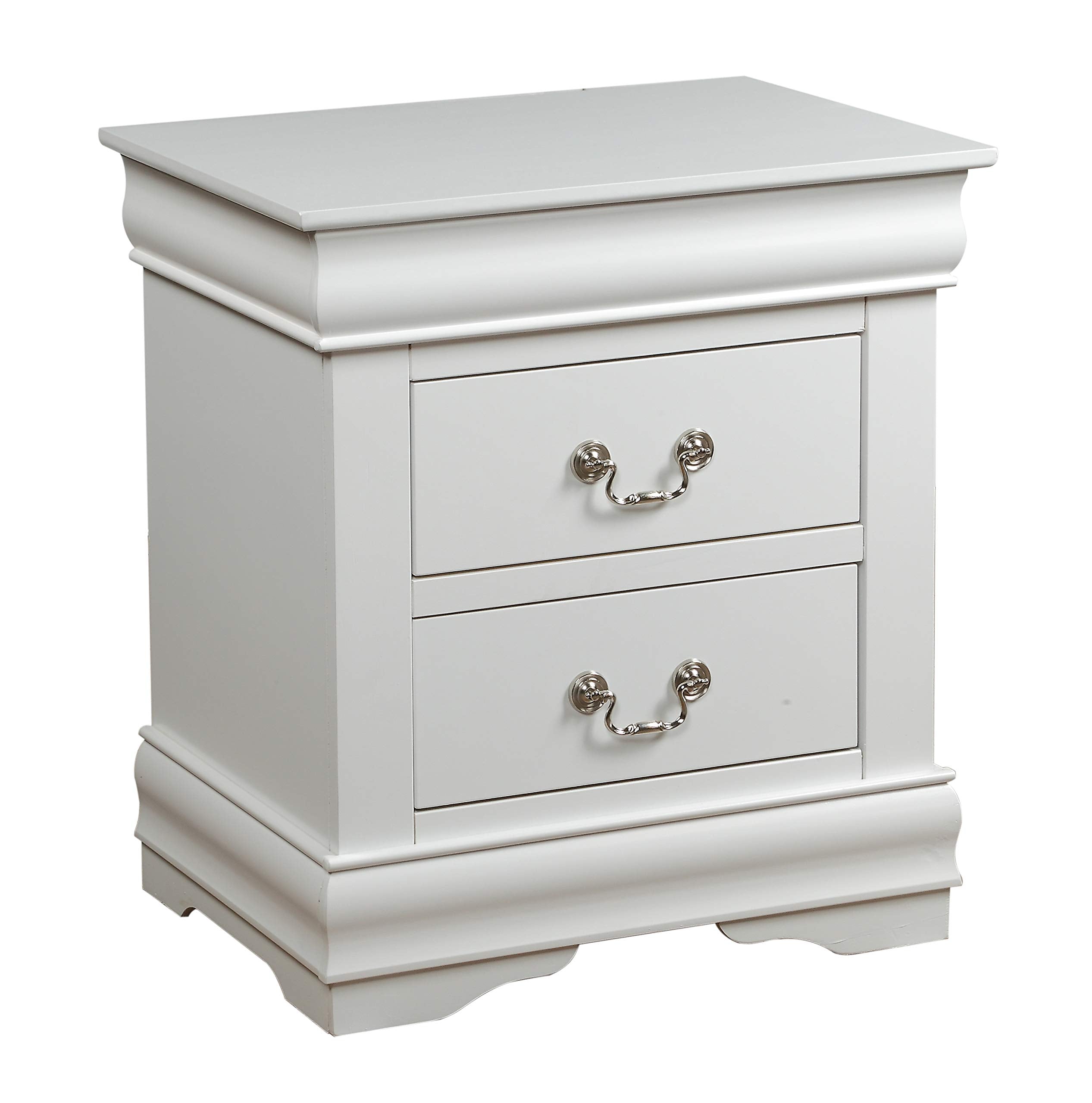 Benjara 2 Drawer Wooden Nightstand With Metal Hanging Pulls And Bracket Feet, White