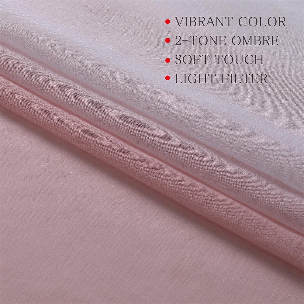 G2000 Sheer Curtains & Drapes 63 Inch Length Pink And White Ombre Curtains For Bedroom Living Room Window Curtains Light Filteri