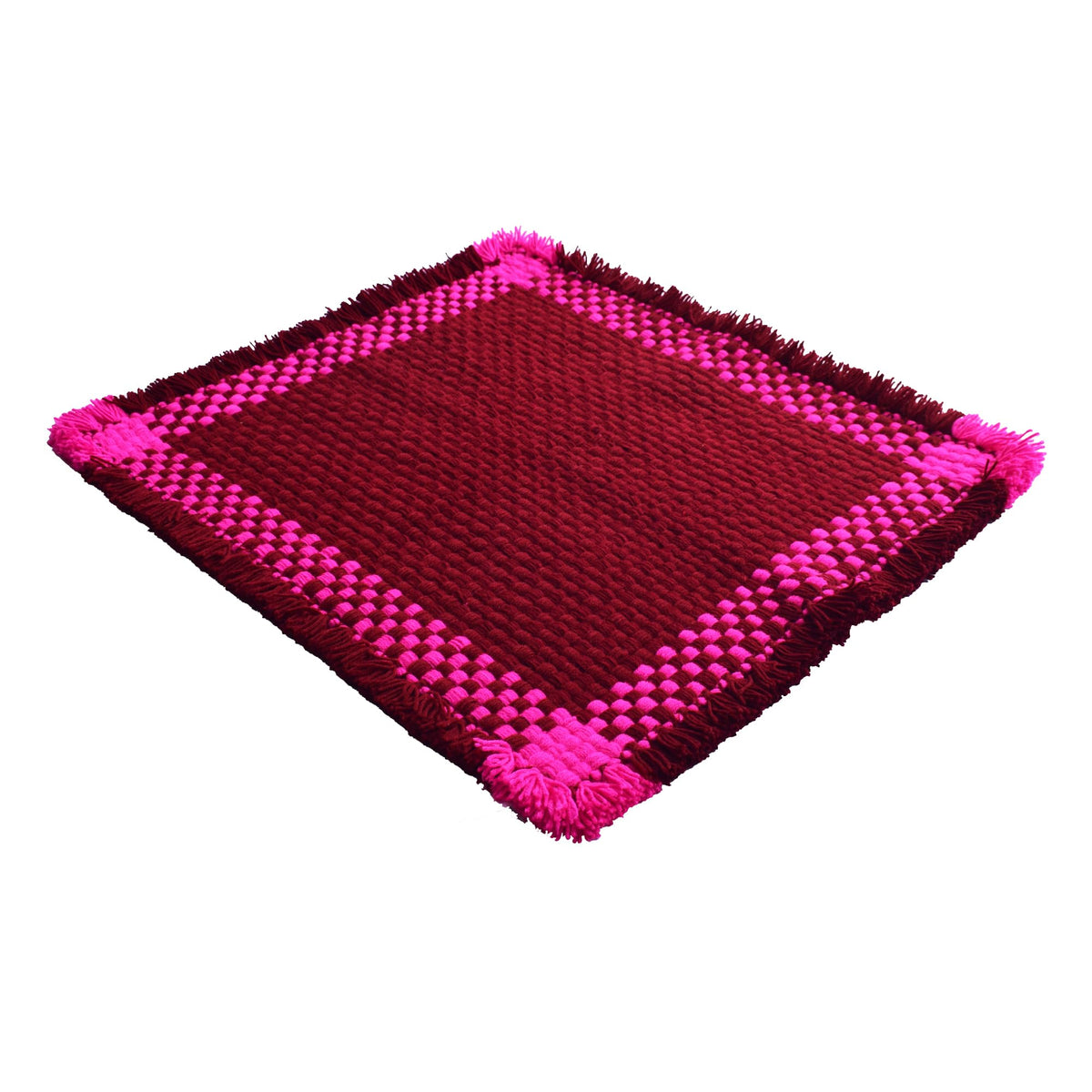 CRM TRADERS Woolen Puja Aasan Mat for Prayers  Handmade Decorative Pooja Mat 21 x 22 inch  (Maroon and Pink)