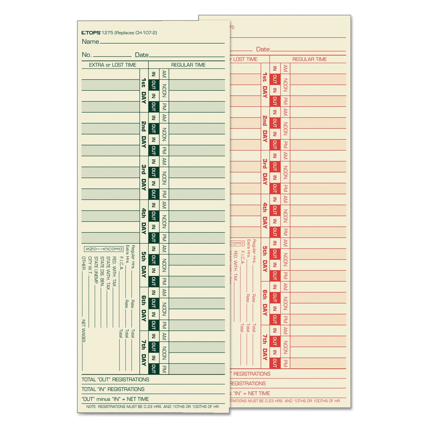 Tops Time Card For Lathem Bi-Weekly Two-Sided 3.5