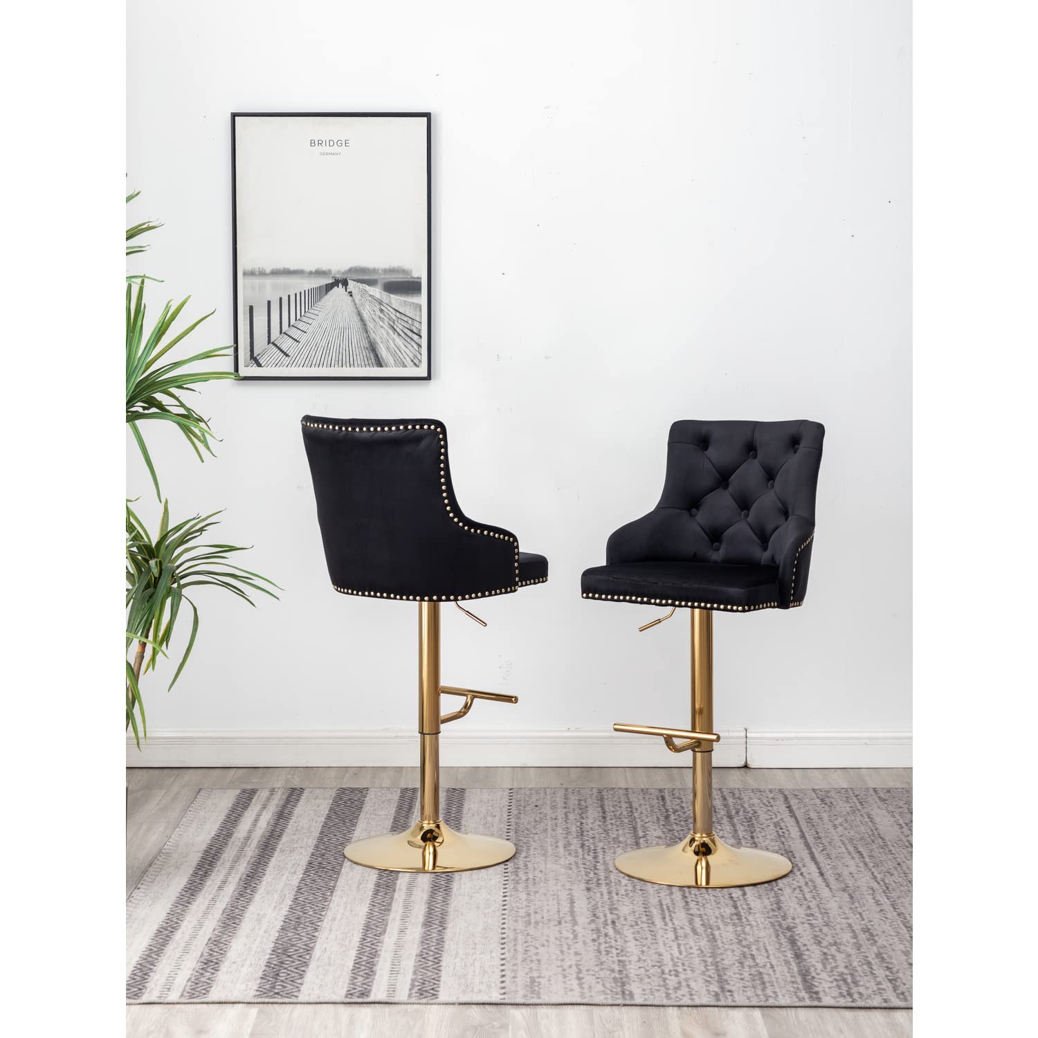 Best Master Furniture Adjustable Swivel Velvet Bar Stools With Gold Base (Set Of 2) B54 Black (Velvet)