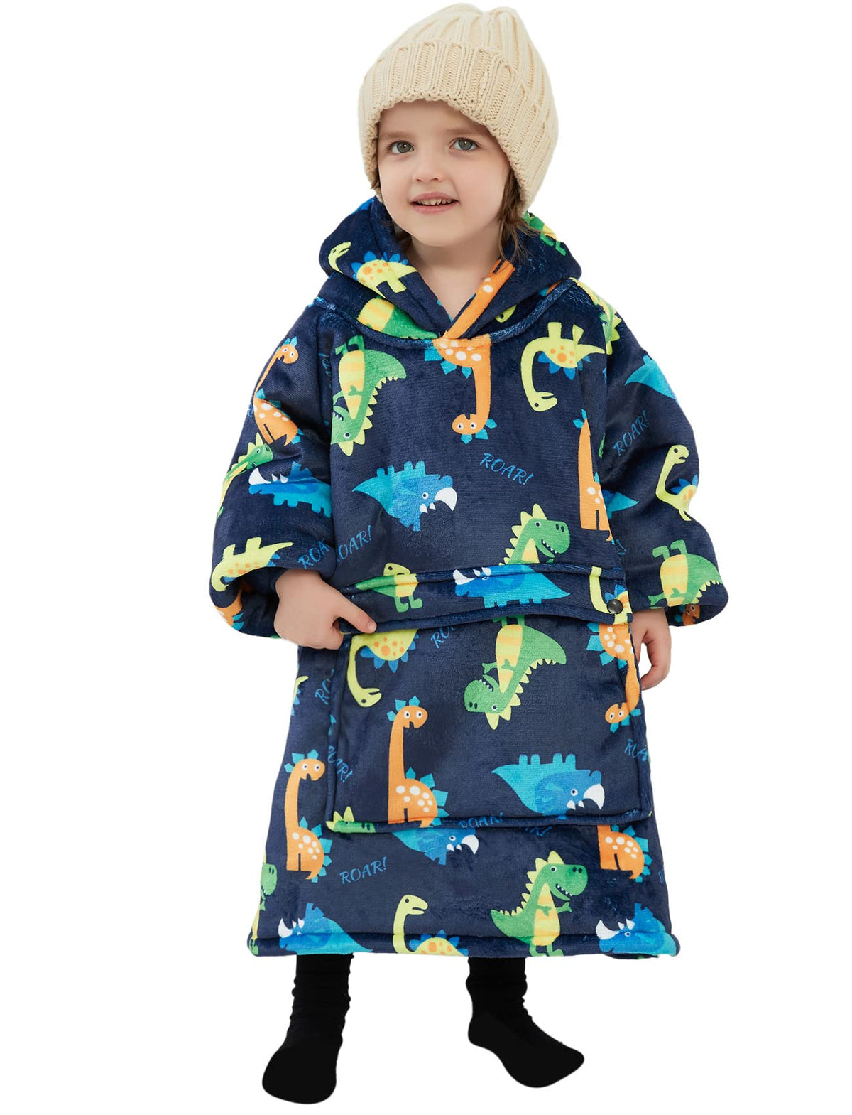 Kfubuo Dinosaur Wearable Blanket Hoodie For Kids Toddlers Sherpa Blanket Sweatshirt With Pocket 2-6 Year Old Boys&Girls Birthday