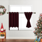 Jiuzhen Short Curtains Kitchen Half Window Blackout Curtains With Tiebacks For Baseroom Shadows, Grommet Curtains For Living Room, Set Of 2 Window Curtain Panels, 52 X 36 Inch Length,Burgundy