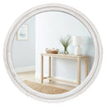 Pocetry 30 White Round Wood Mirror for Bathroom Vanity, Distressed Solid Wood Wall Mirror - French Country Beaded Circle Mirror 