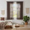 WAZZIO Boho Brown Curtains 2 Panels,Rust Western Style Rod Pocket Tassel See Through Privacy Cotton Blend Crochet Lace Curtain D