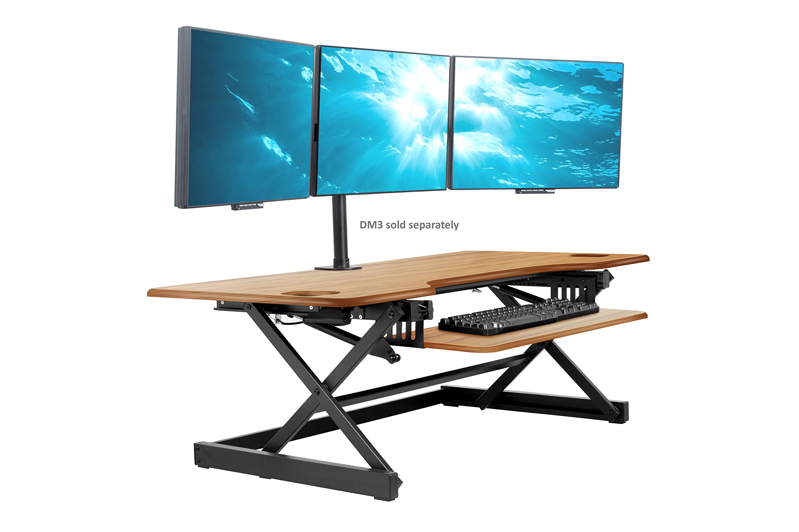 Rocelco 46 Large Height Adjustable Standing Desk Converter - Quick Sit Stand Up Triple Monitor Riser - Gas Spring Computer Works